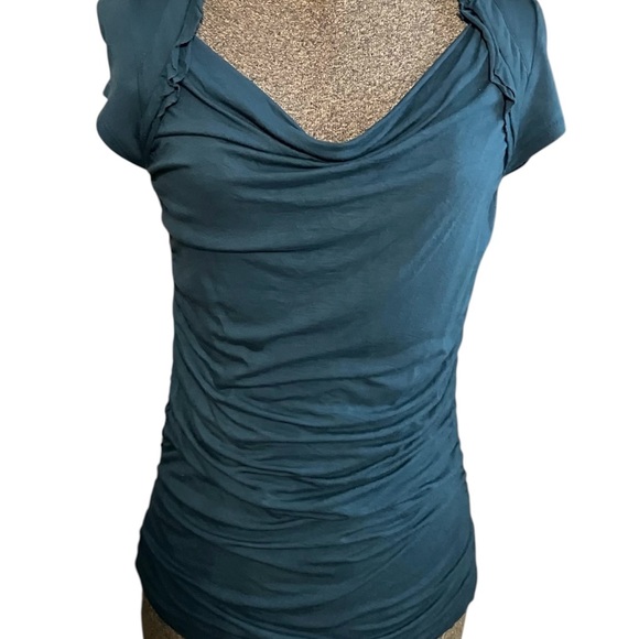 Kenar Tops - Kenar Teal Ruched Women's Blouse